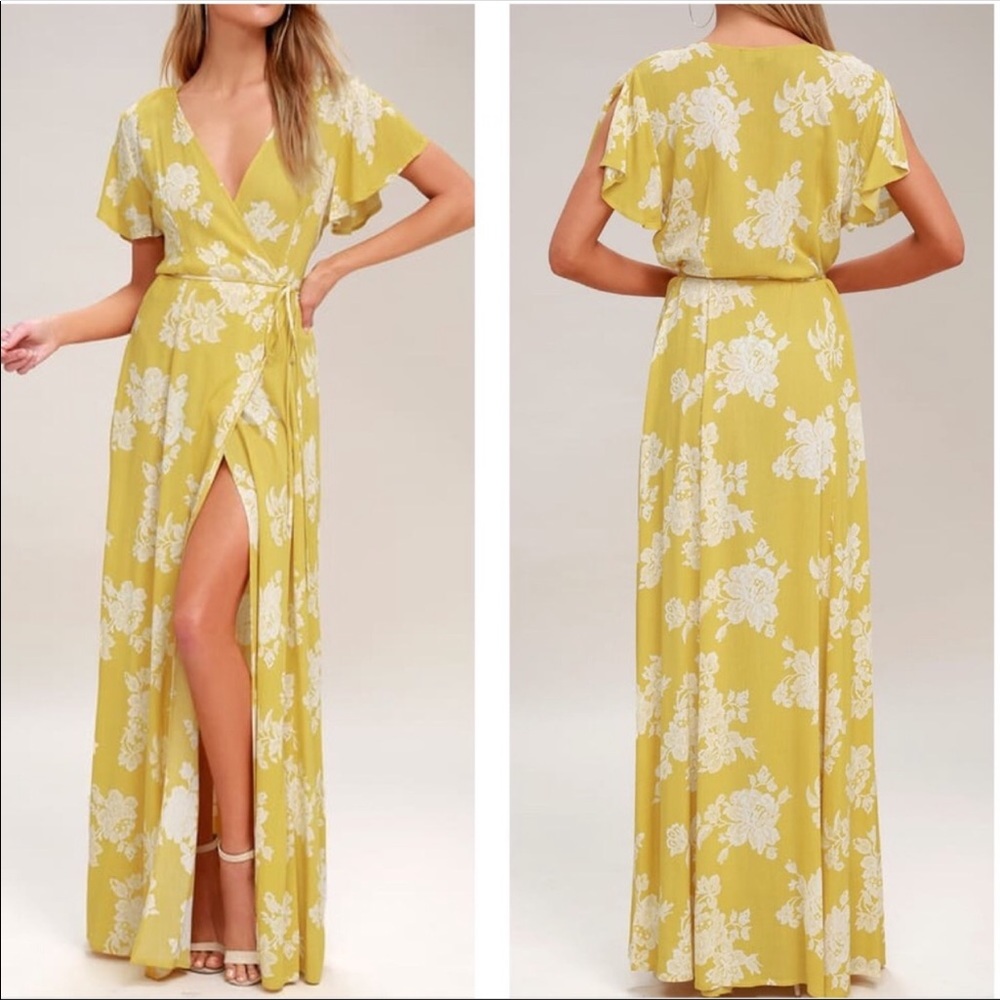 Lulu’s Yellow Floral Wrap Dress NWT SMALL